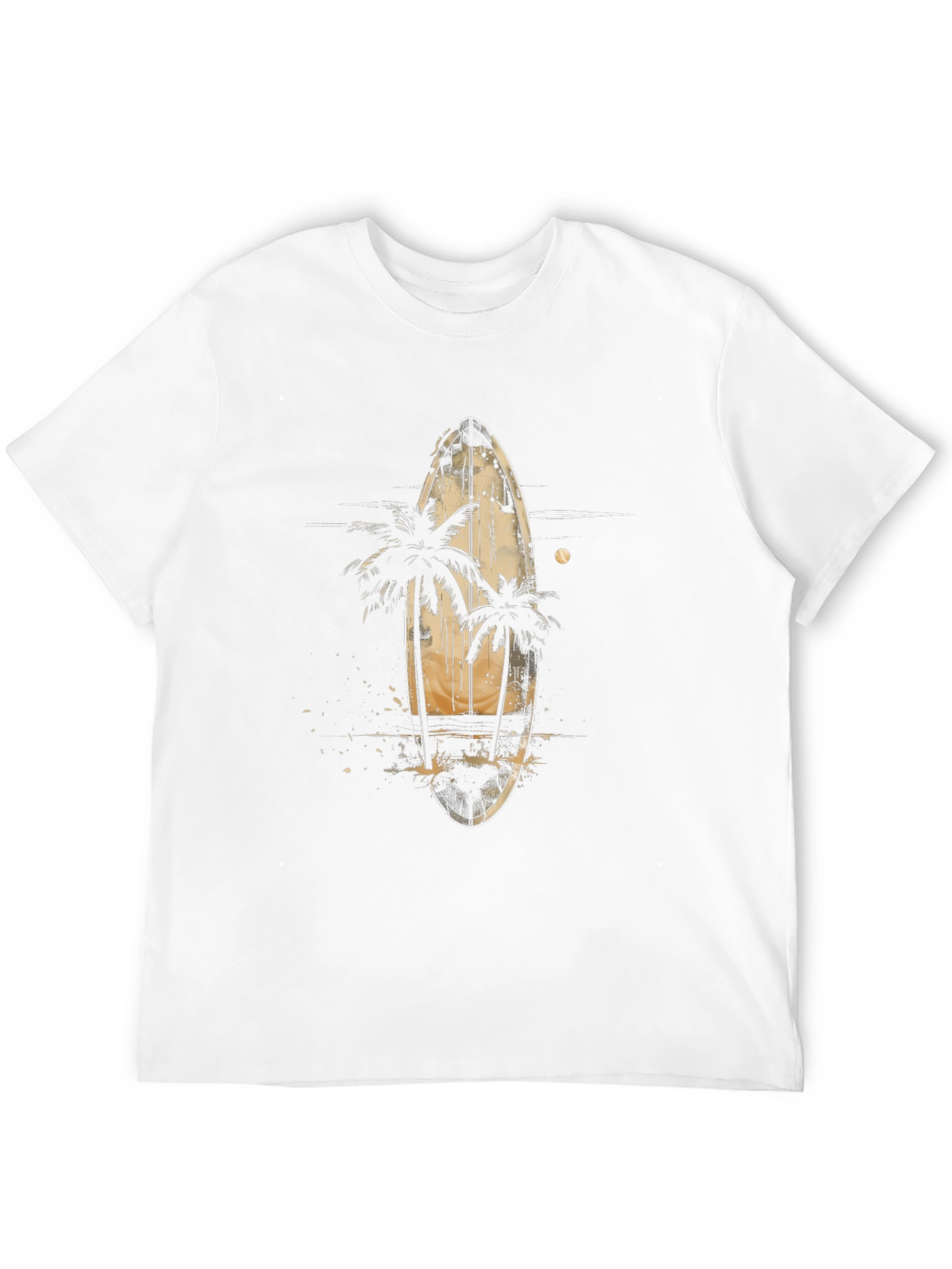 Surfboard & Palm Tree Graphic Tee - Tropical Vibes