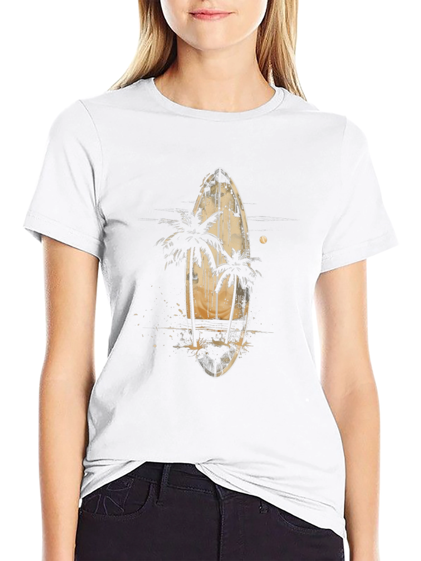 Surfboard & Palm Tree Graphic Tee - Tropical Vibes