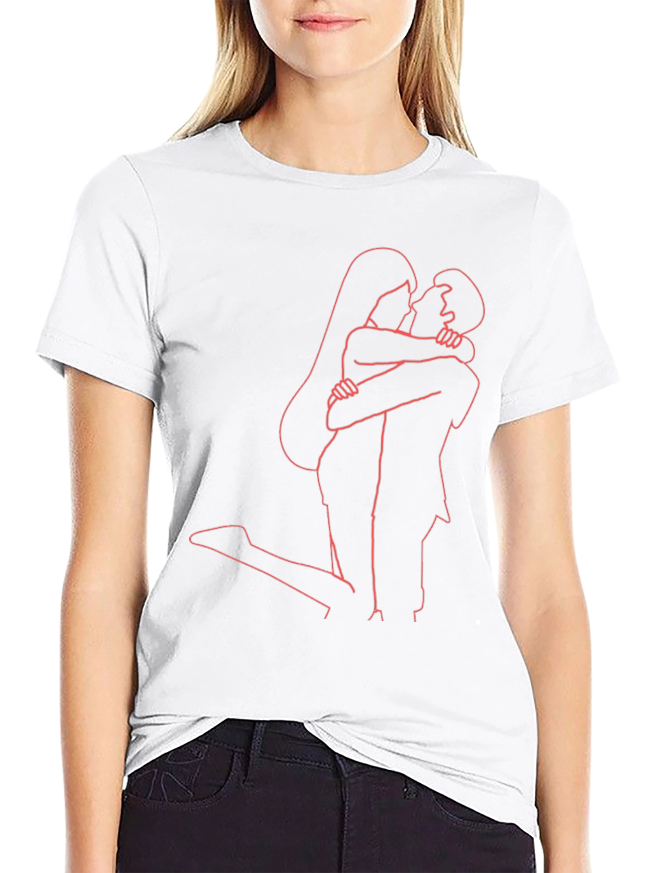 Romantic Embrace Graphic Tee - Stylish Couple Outline