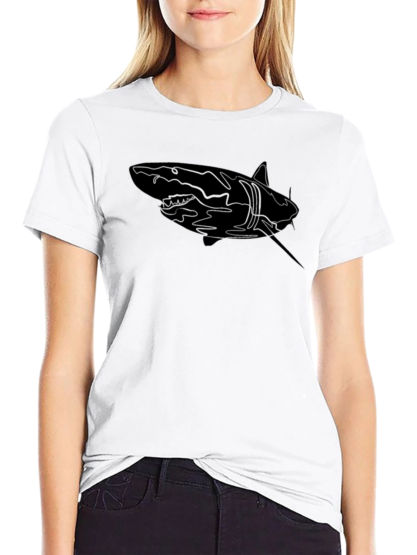 Shark Graphic Print Mens Black T-Shirt