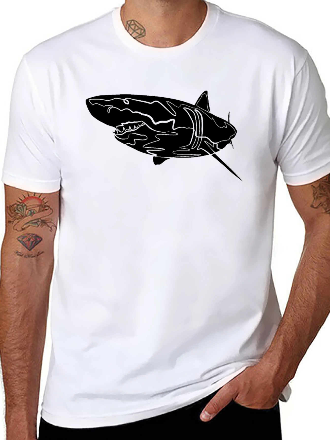 Shark Graphic Print Mens Black T-Shirt