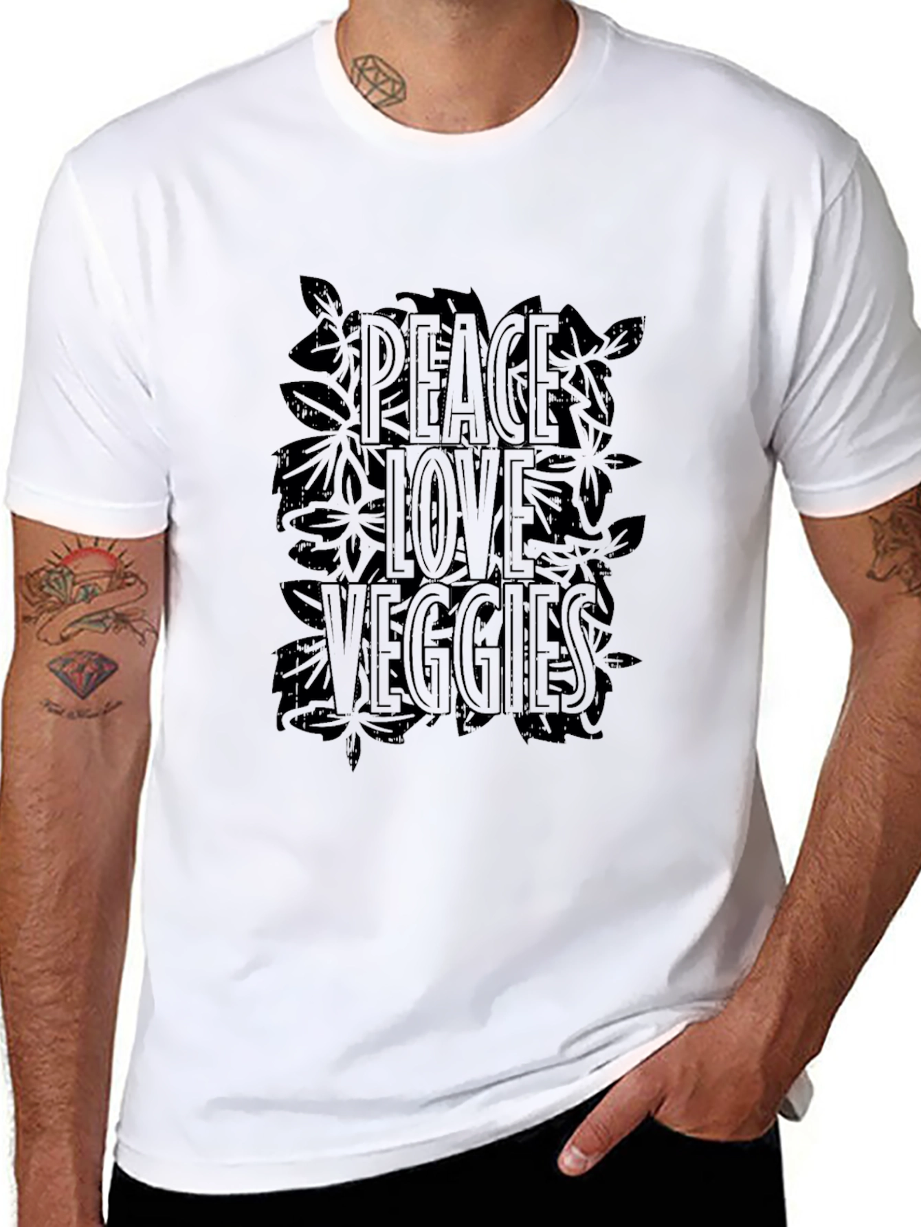 Peace Love Veggies Graphic Black T-Shirt
