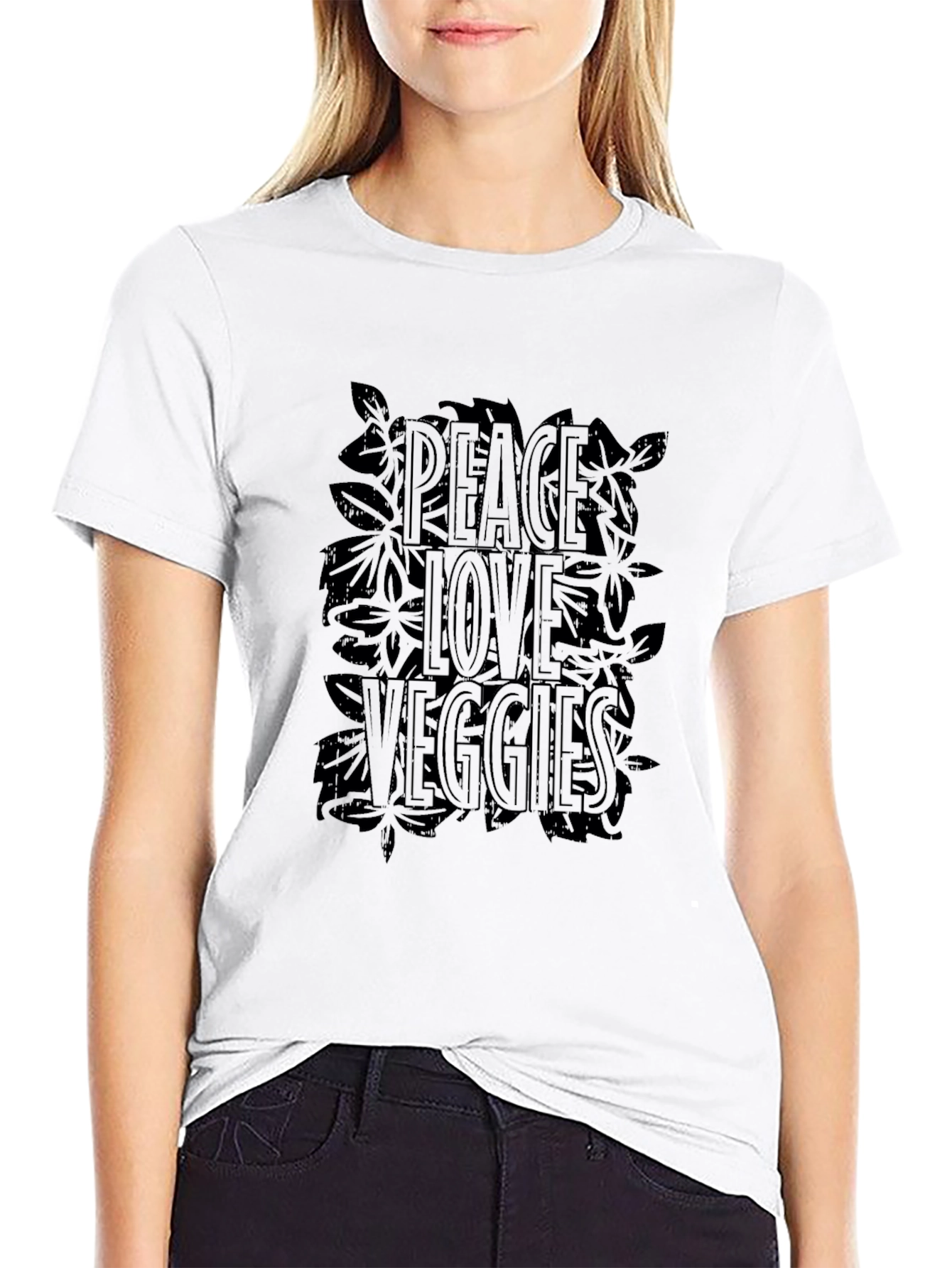 Peace Love Veggies Graphic Black T-Shirt