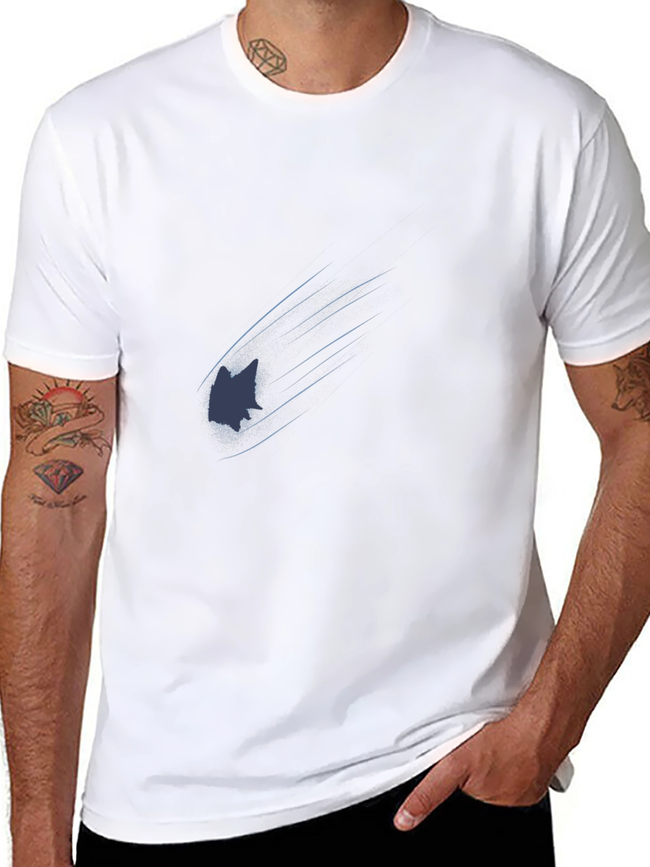 Mens Black Graphic Tee - Comet Cat Design