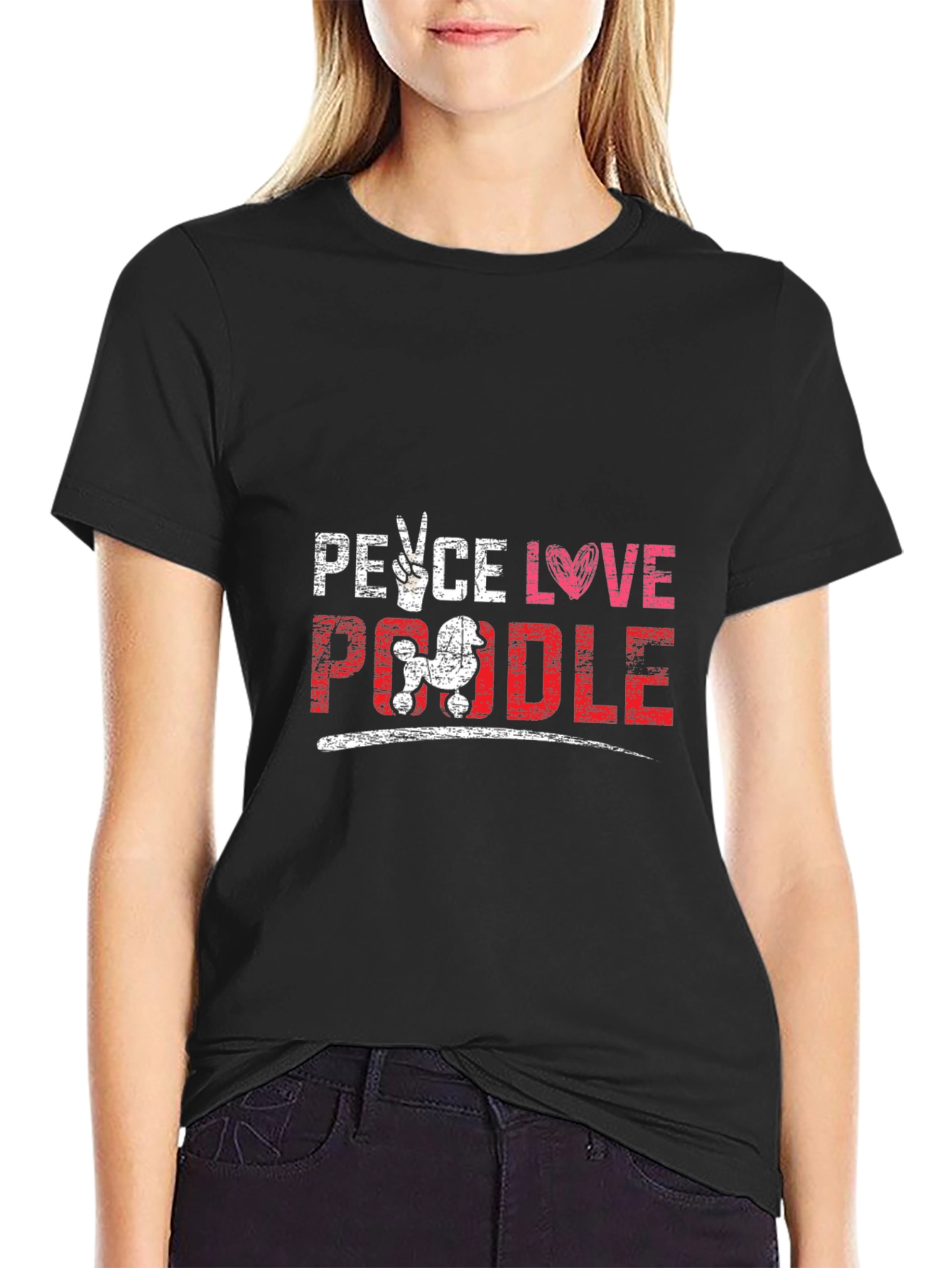 Peace Love Poodle T-Shirt Black
