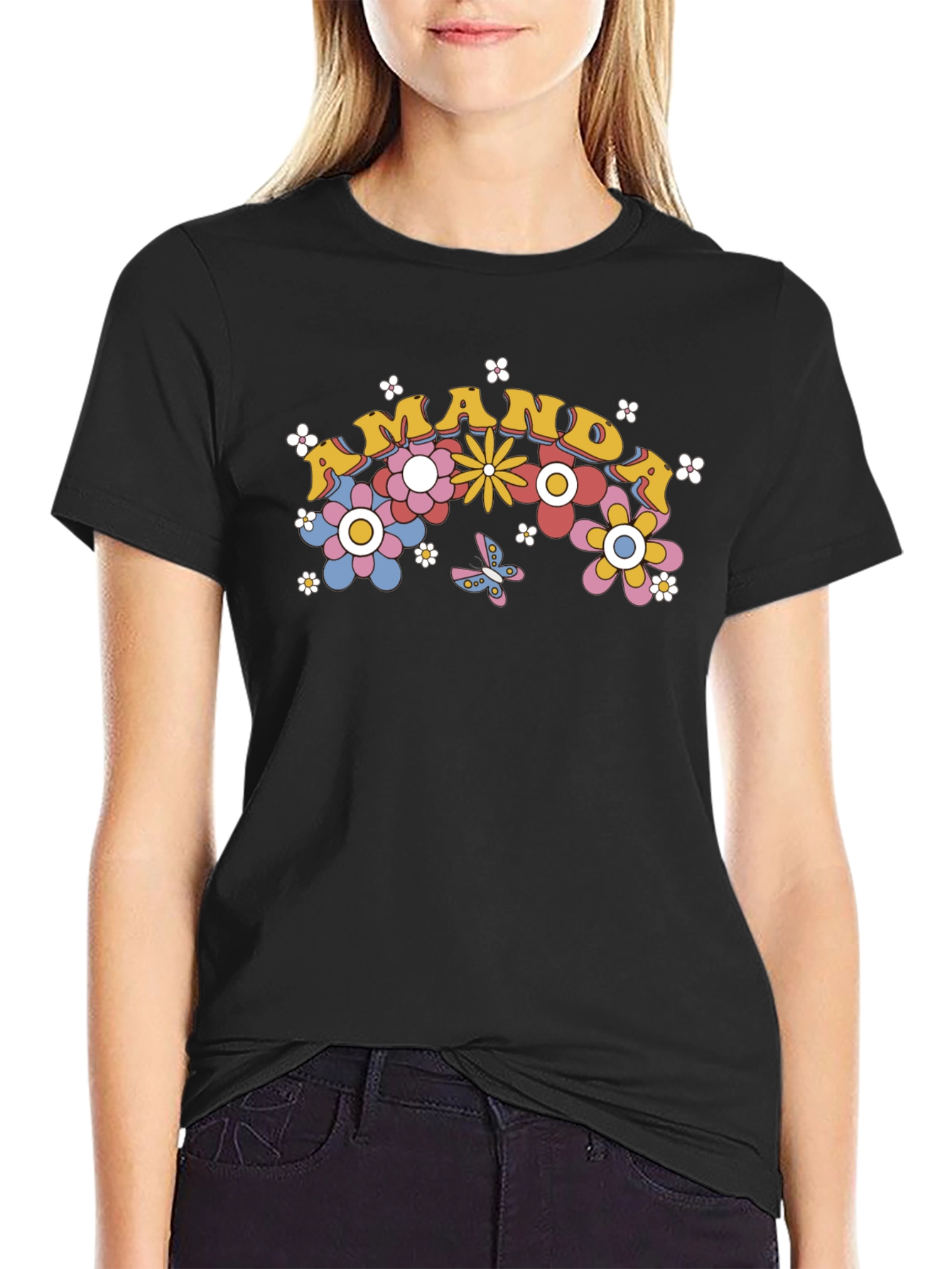 Retro Floral Mama Graphic Tee - Black