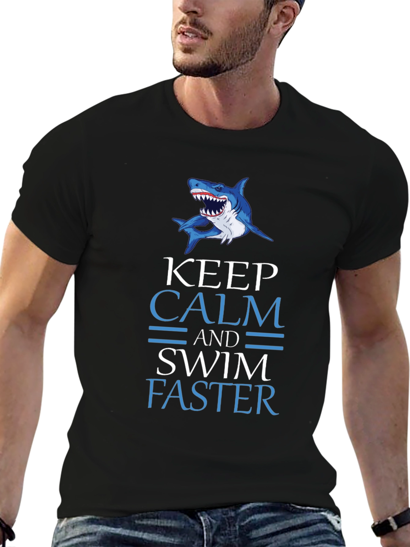 Keep Calm Swim Faster Shark Graphic T-Shirt