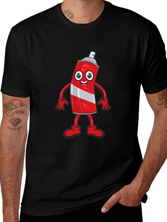 Cartoon Spray Paint Can Black T-Shirt