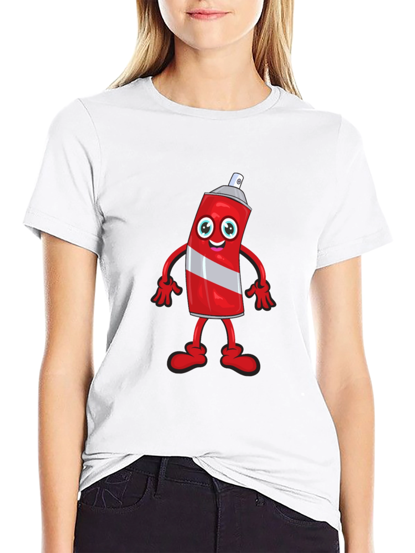 Cartoon Spray Paint Can Black T-Shirt