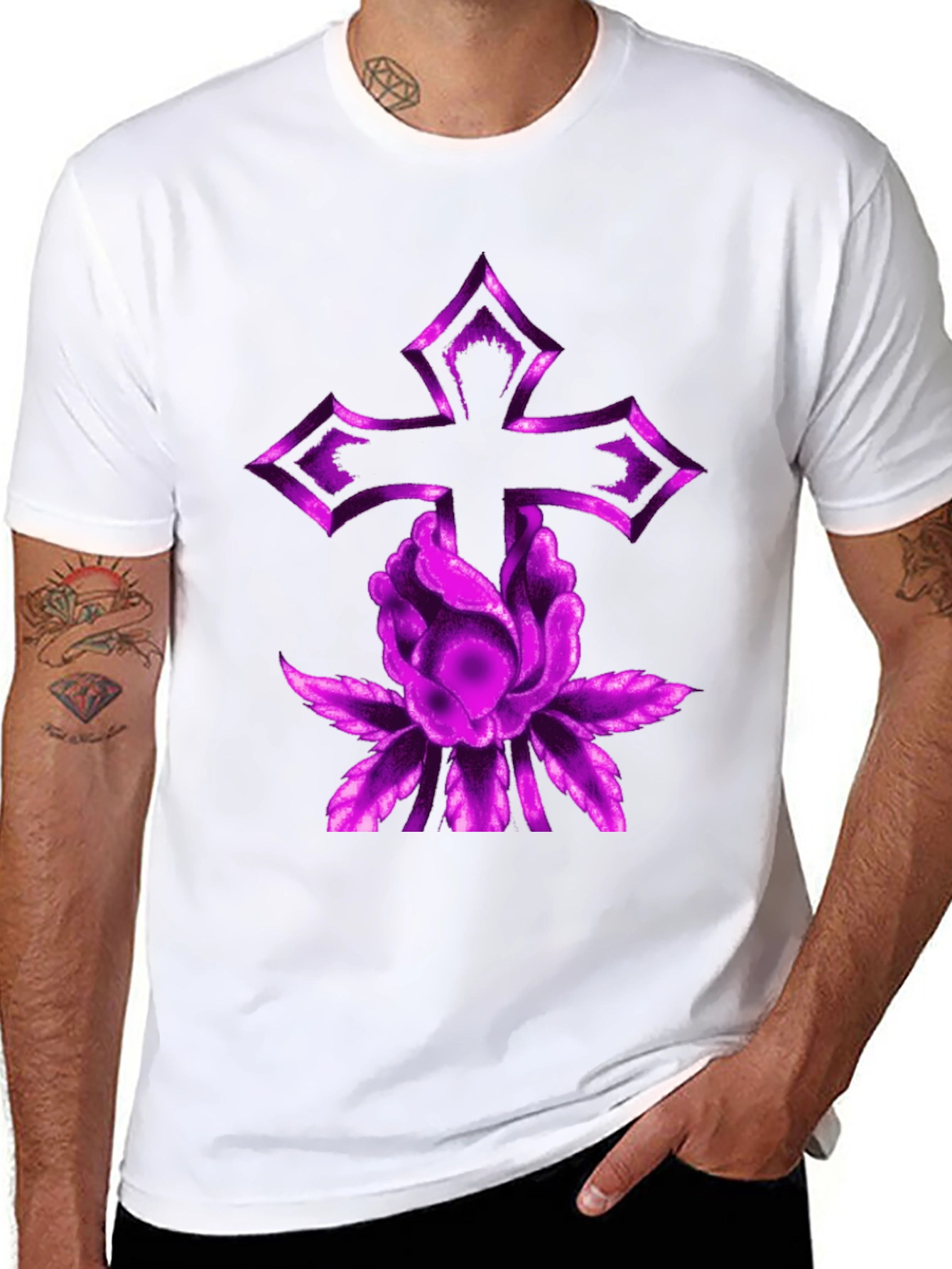 Purple Cross & Flower Graphic Tee