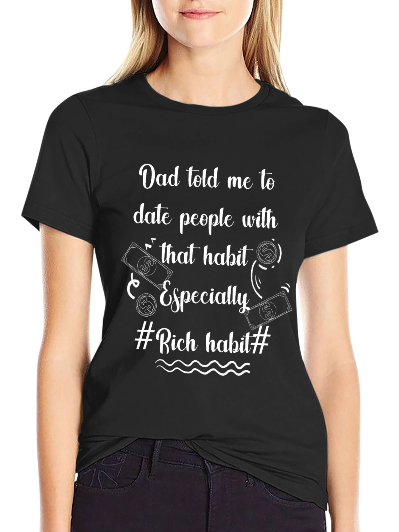 Rich Habit Dad Joke Black T-Shirt