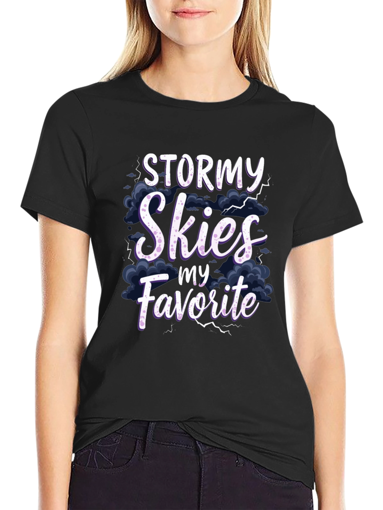 Stormy Skies Favorite Black Graphic T-Shirt