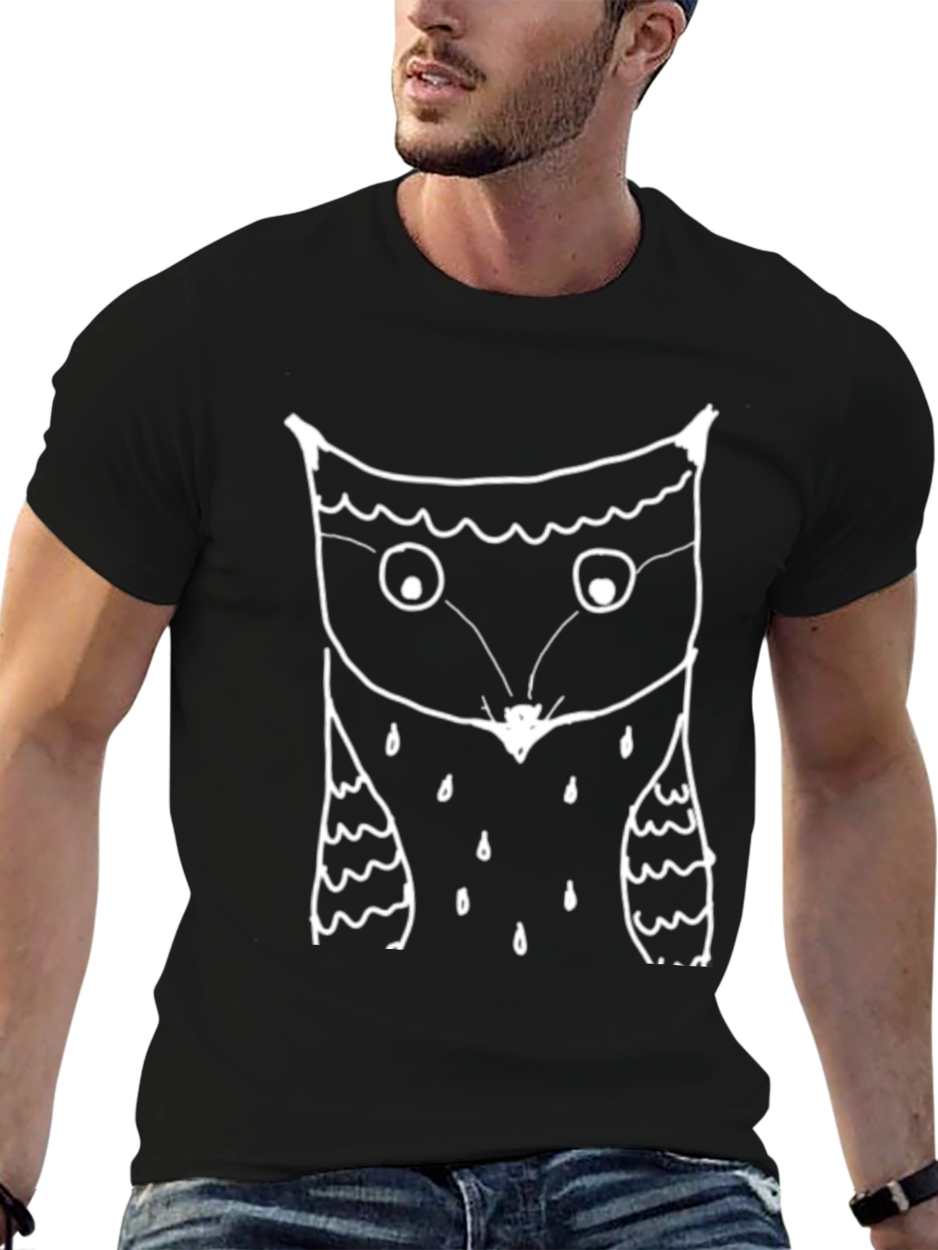 Mens Black T-Shirt with Owl Graphic