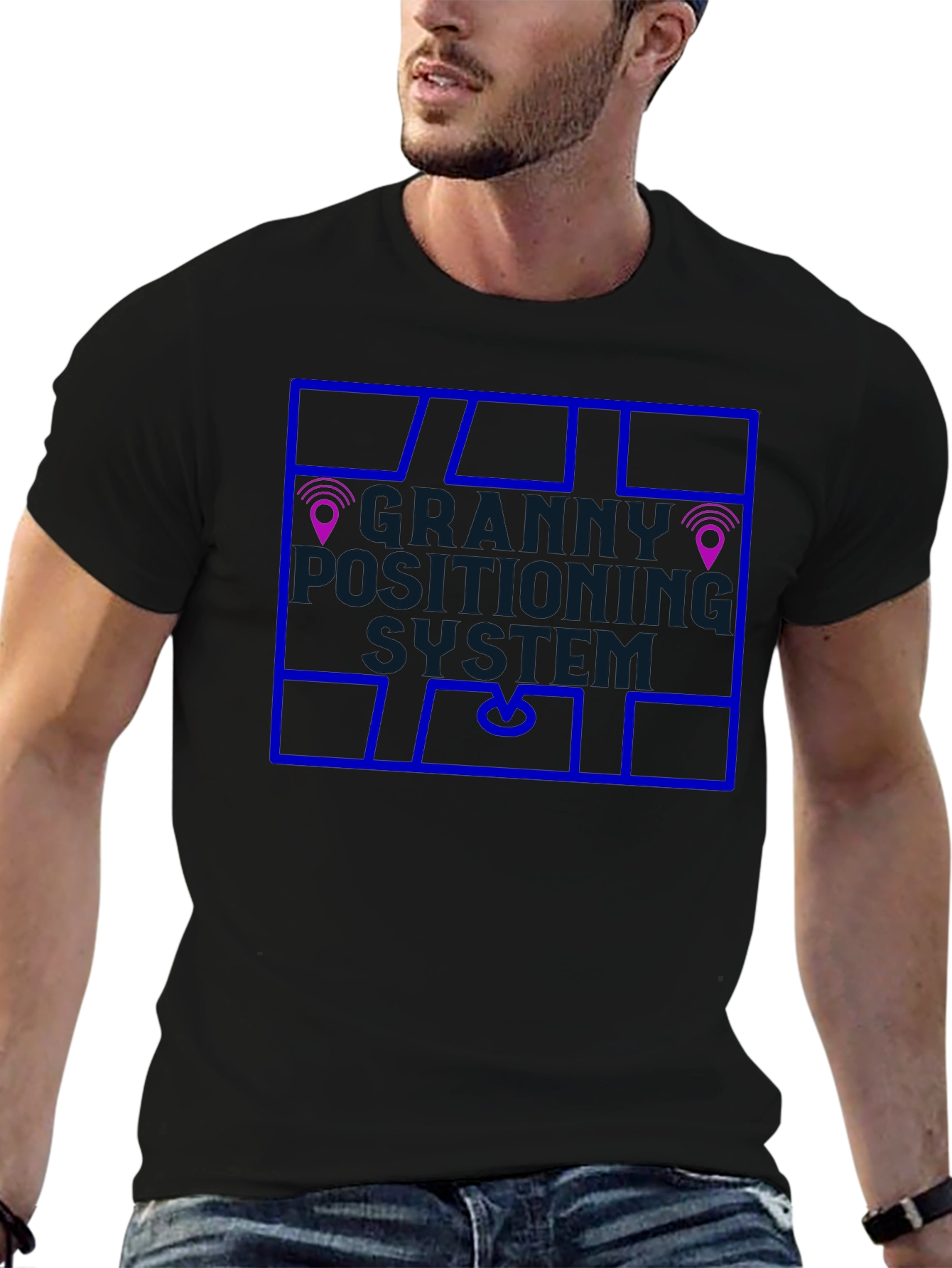 Granny Positioning System Black T-Shirt