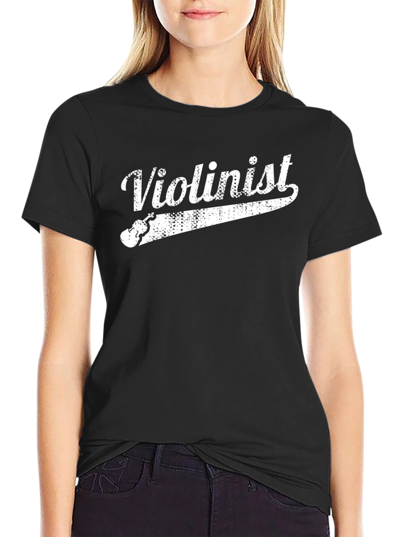 Violinist Graphic T-Shirt - Black Crew Neck Tee