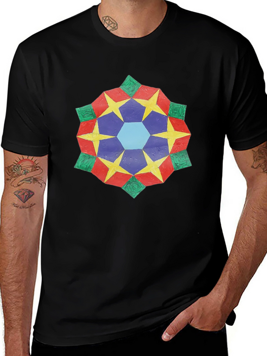 Geometric Star Mandala Black T-Shirt