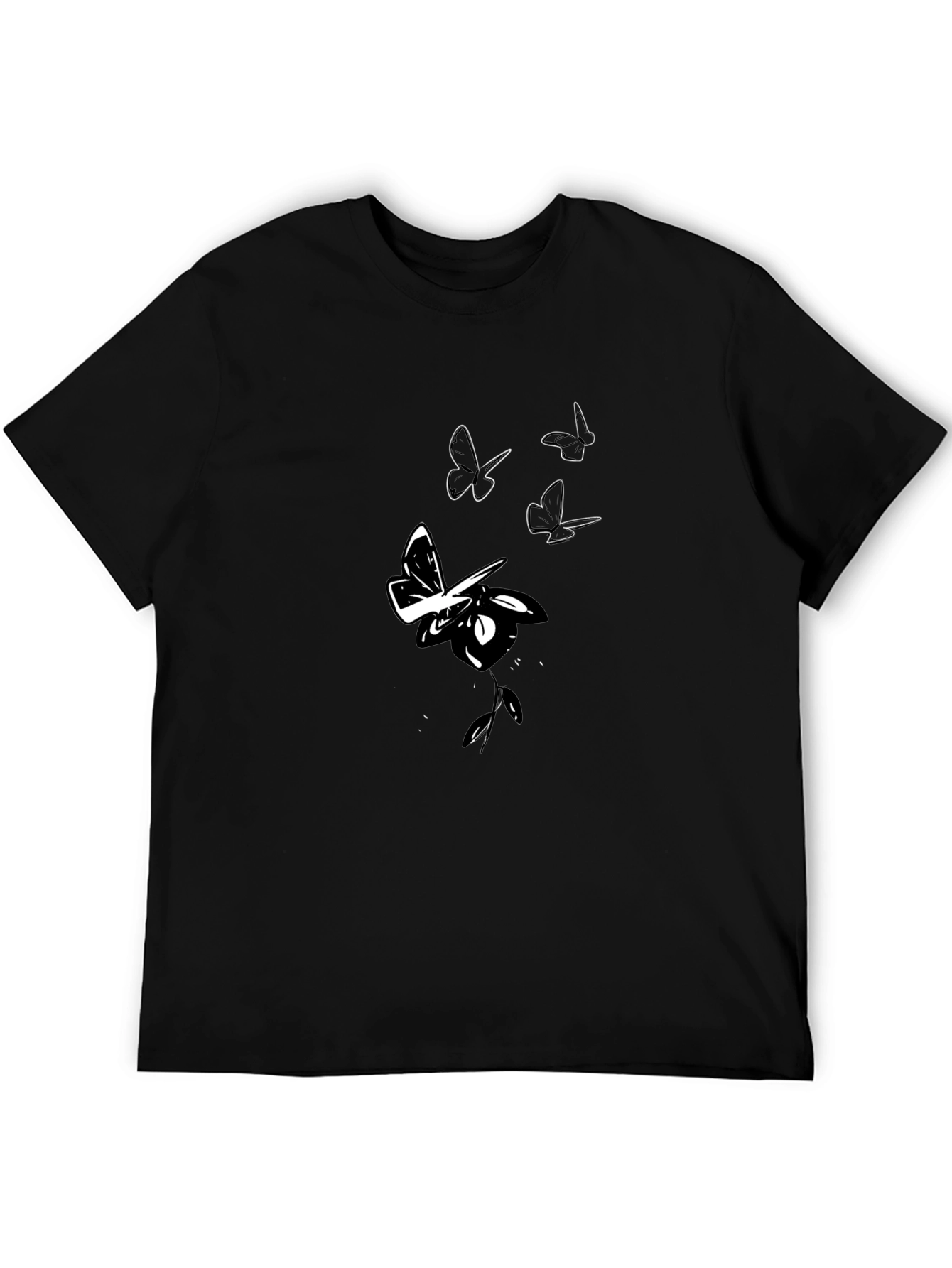Butterfly Rose Graphic Black T-Shirt