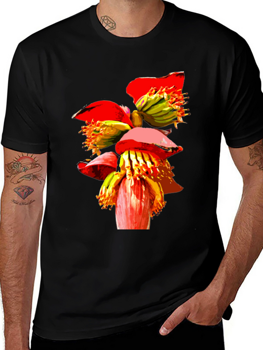 Banana Flower Graphic Tee - Black Casual T-Shirt