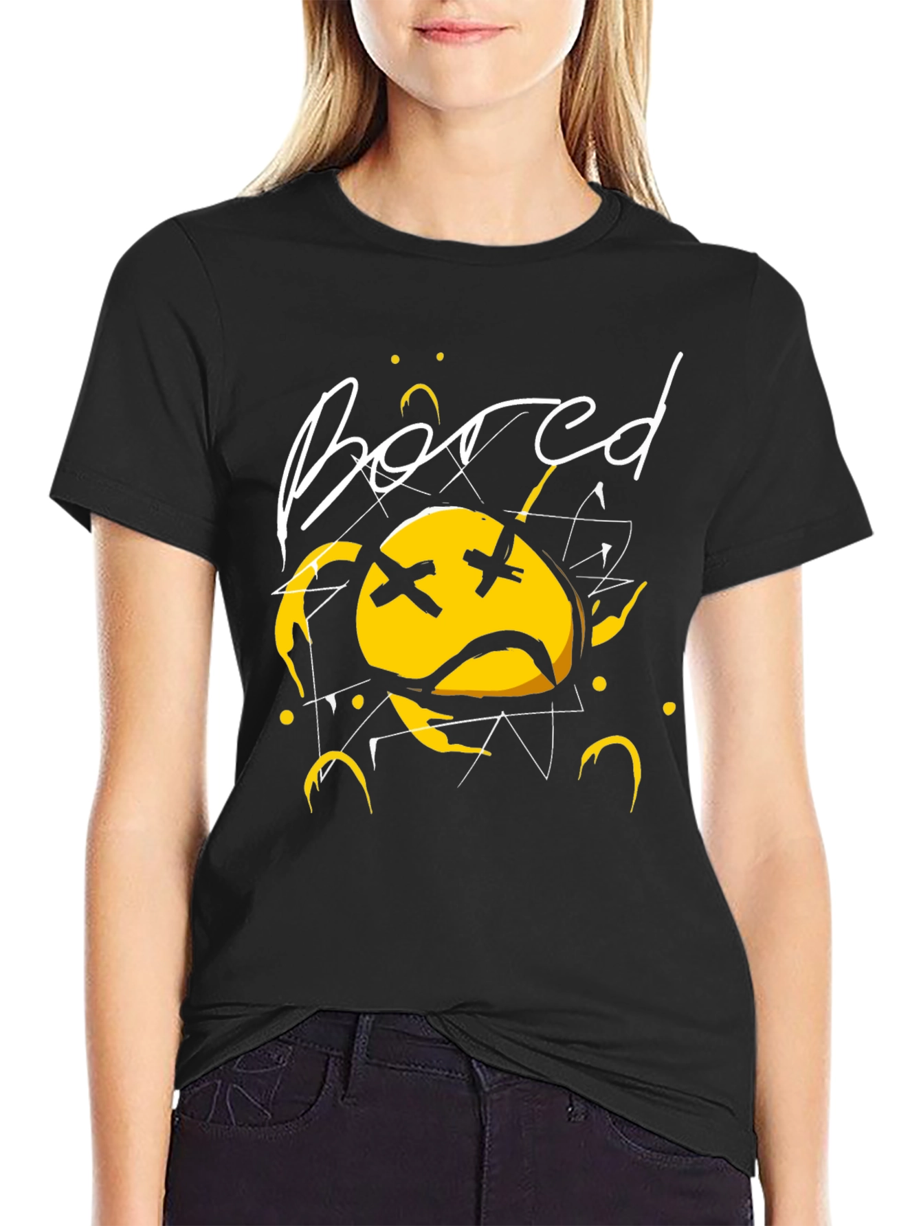 Bored Face Graphic T-Shirt - Stylish Black Tee