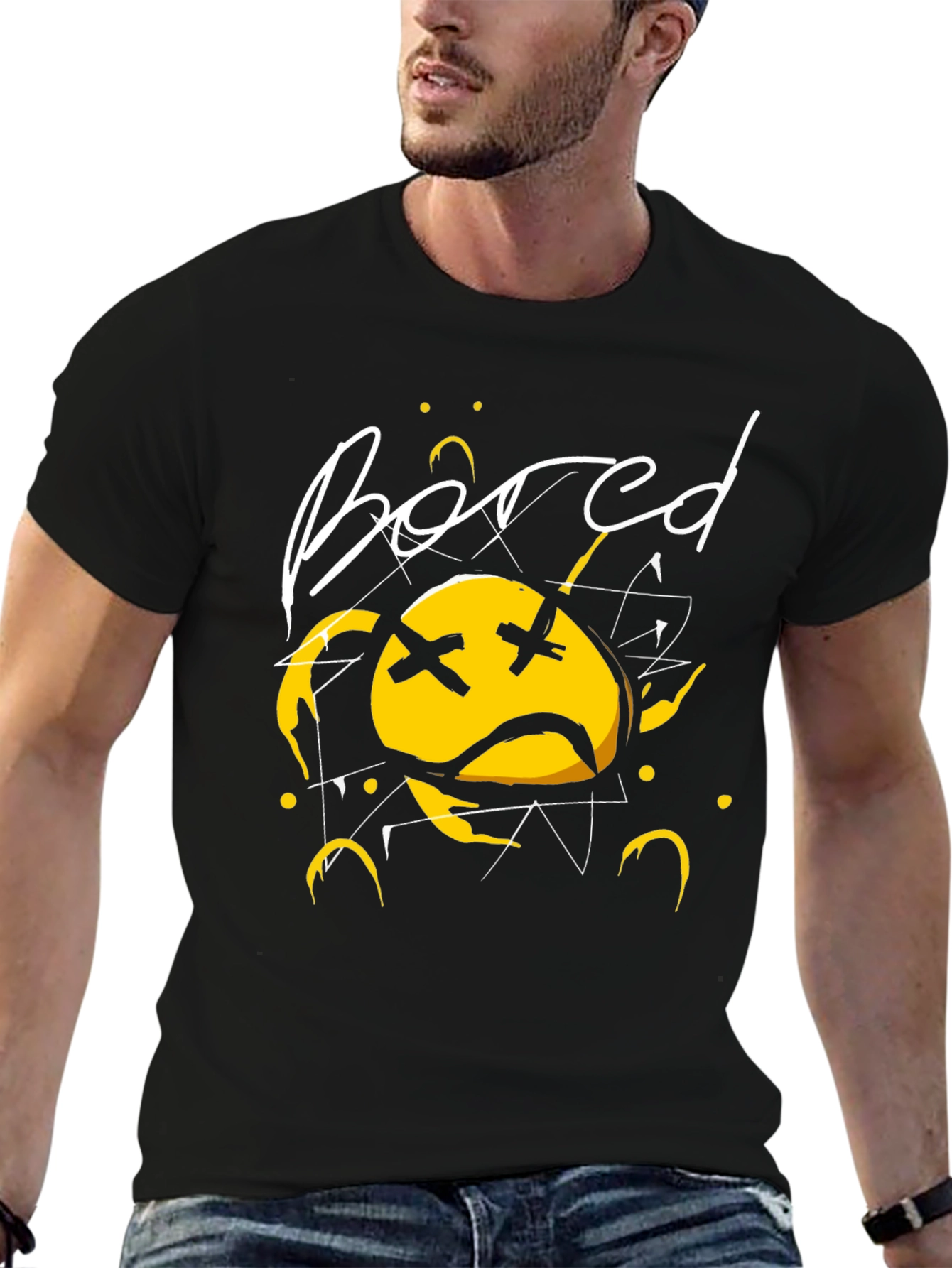 Bored Face Graphic T-Shirt - Stylish Black Tee
