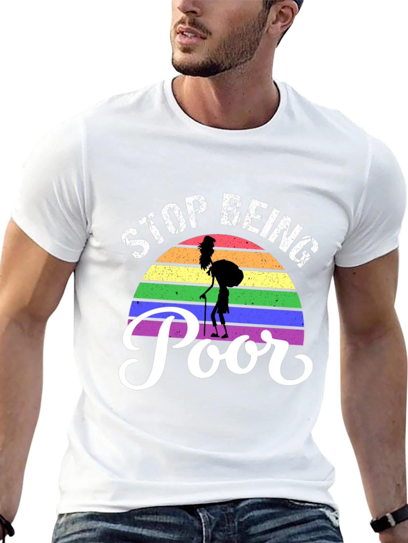 Stop Being Poor Rainbow Graphic T-Shirt
