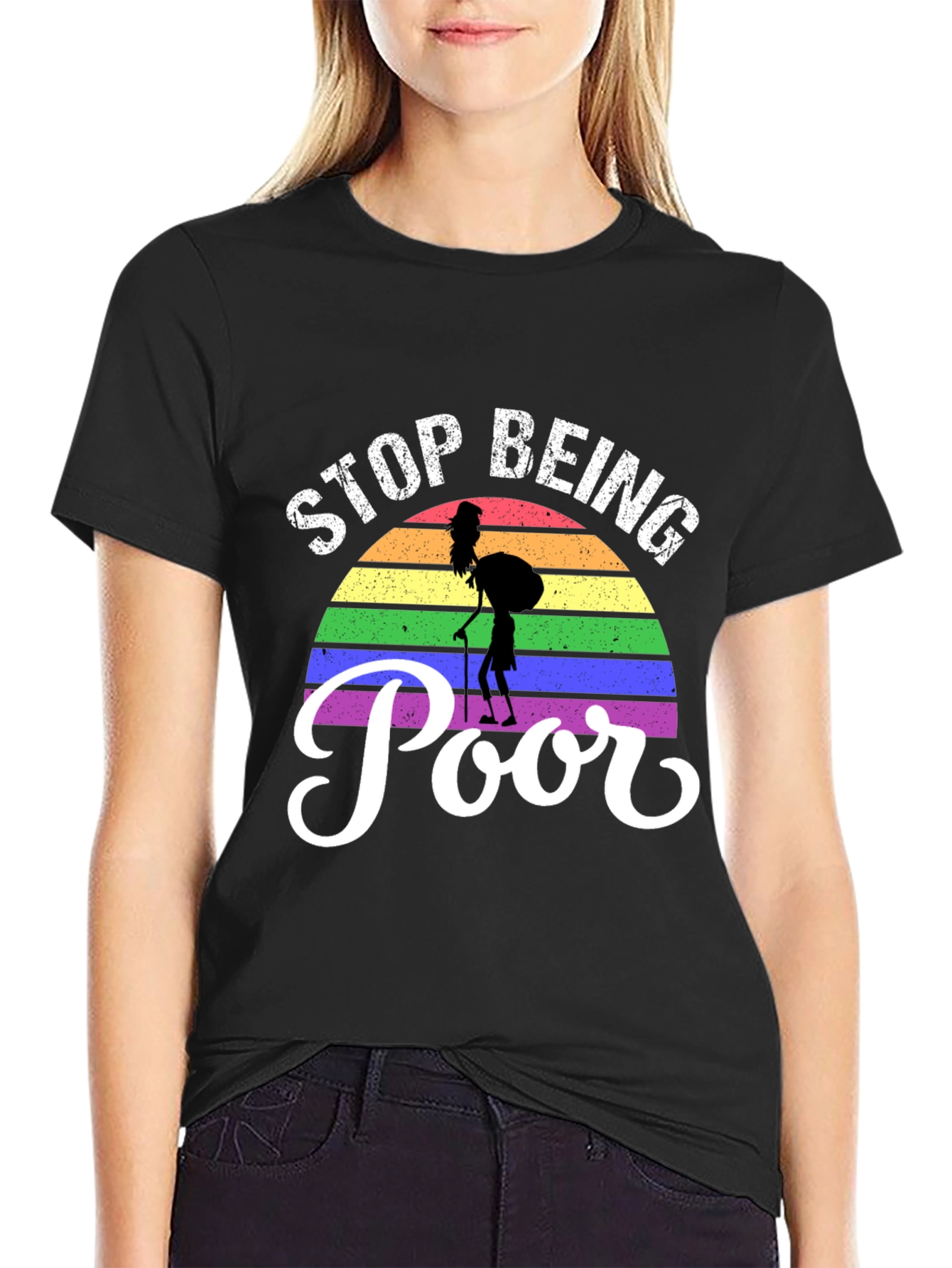 Stop Being Poor Rainbow Graphic T-Shirt