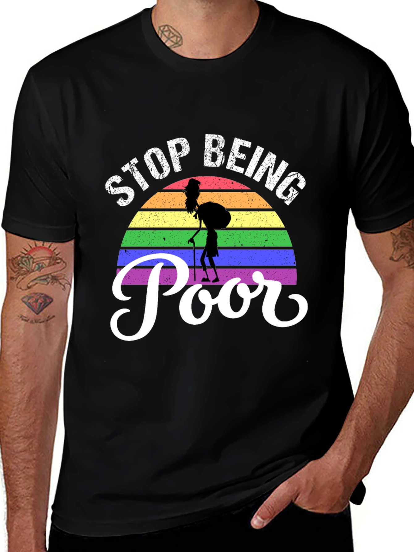 Stop Being Poor Rainbow Graphic T-Shirt
