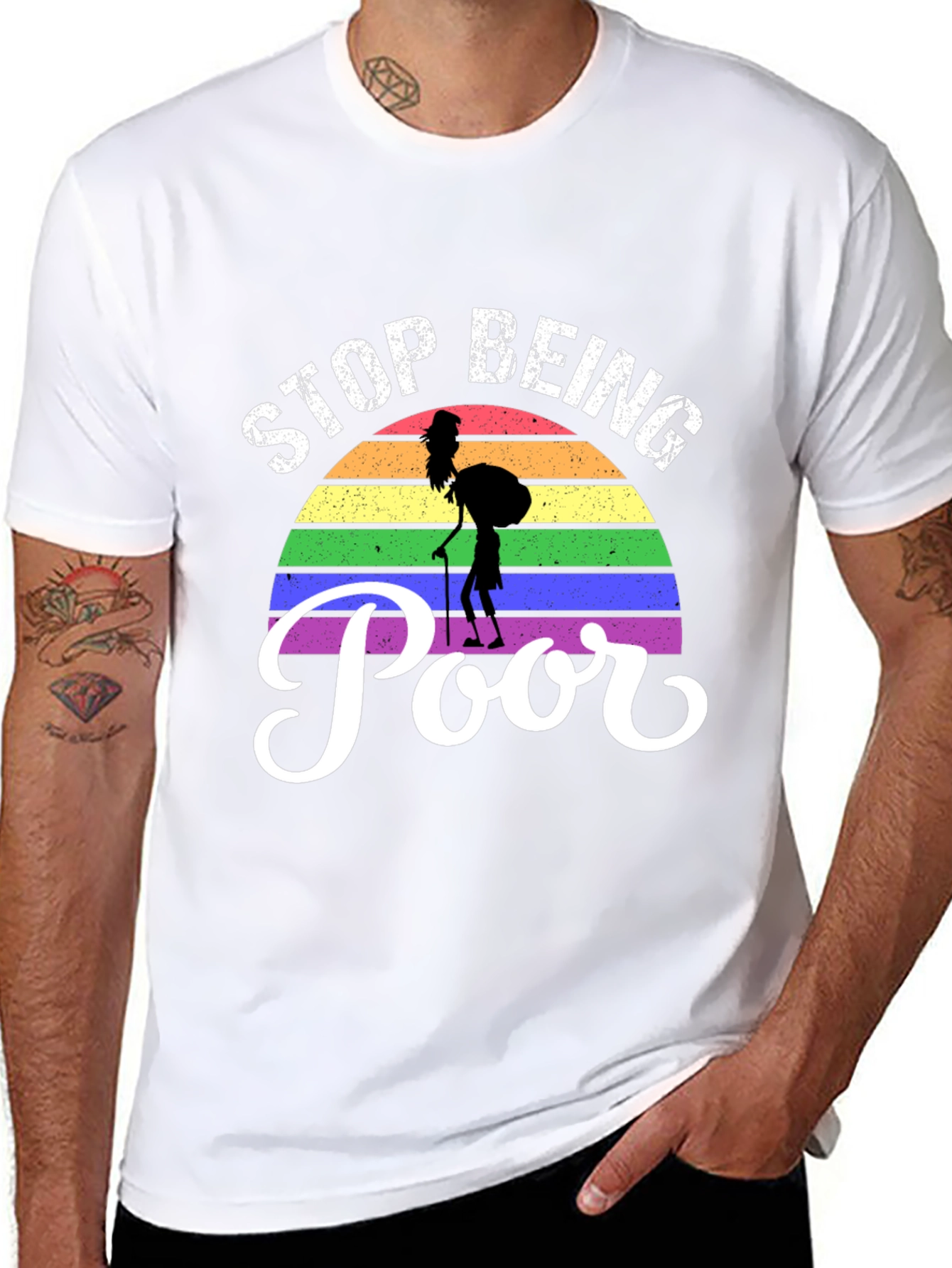 Stop Being Poor Rainbow Graphic T-Shirt