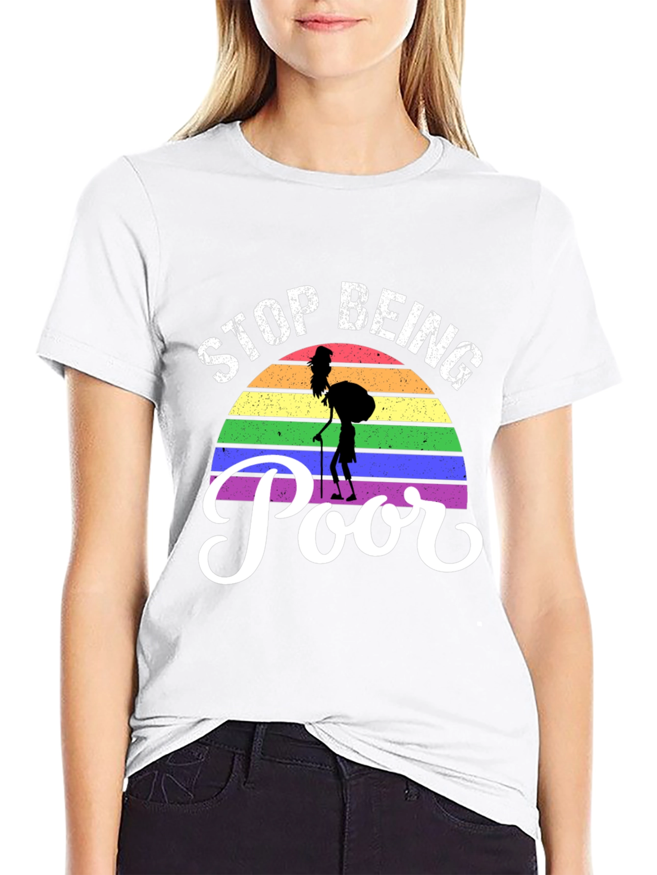 Stop Being Poor Rainbow Graphic T-Shirt