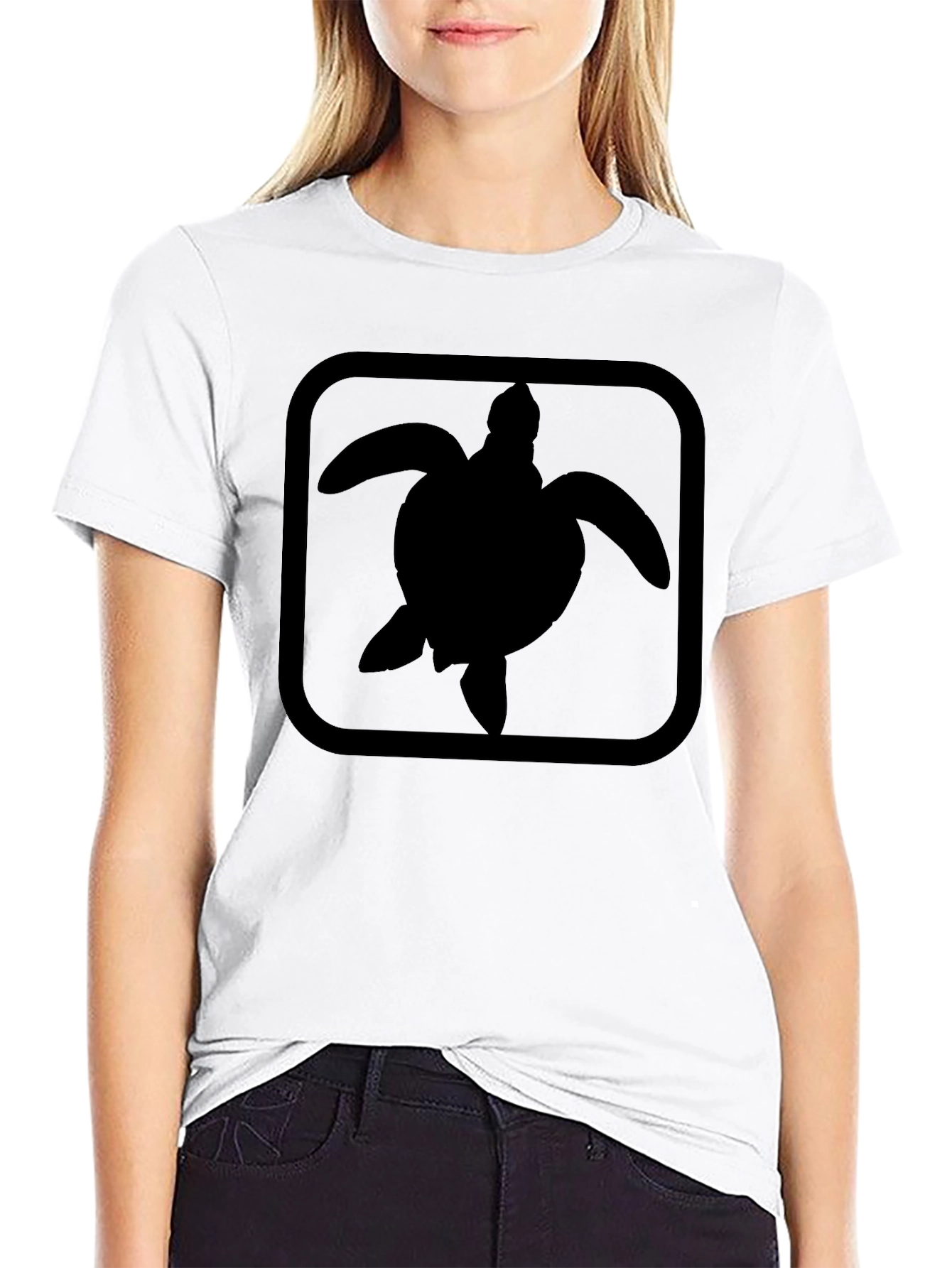 Turtle Silhouette Graphic Print Black T-Shirt