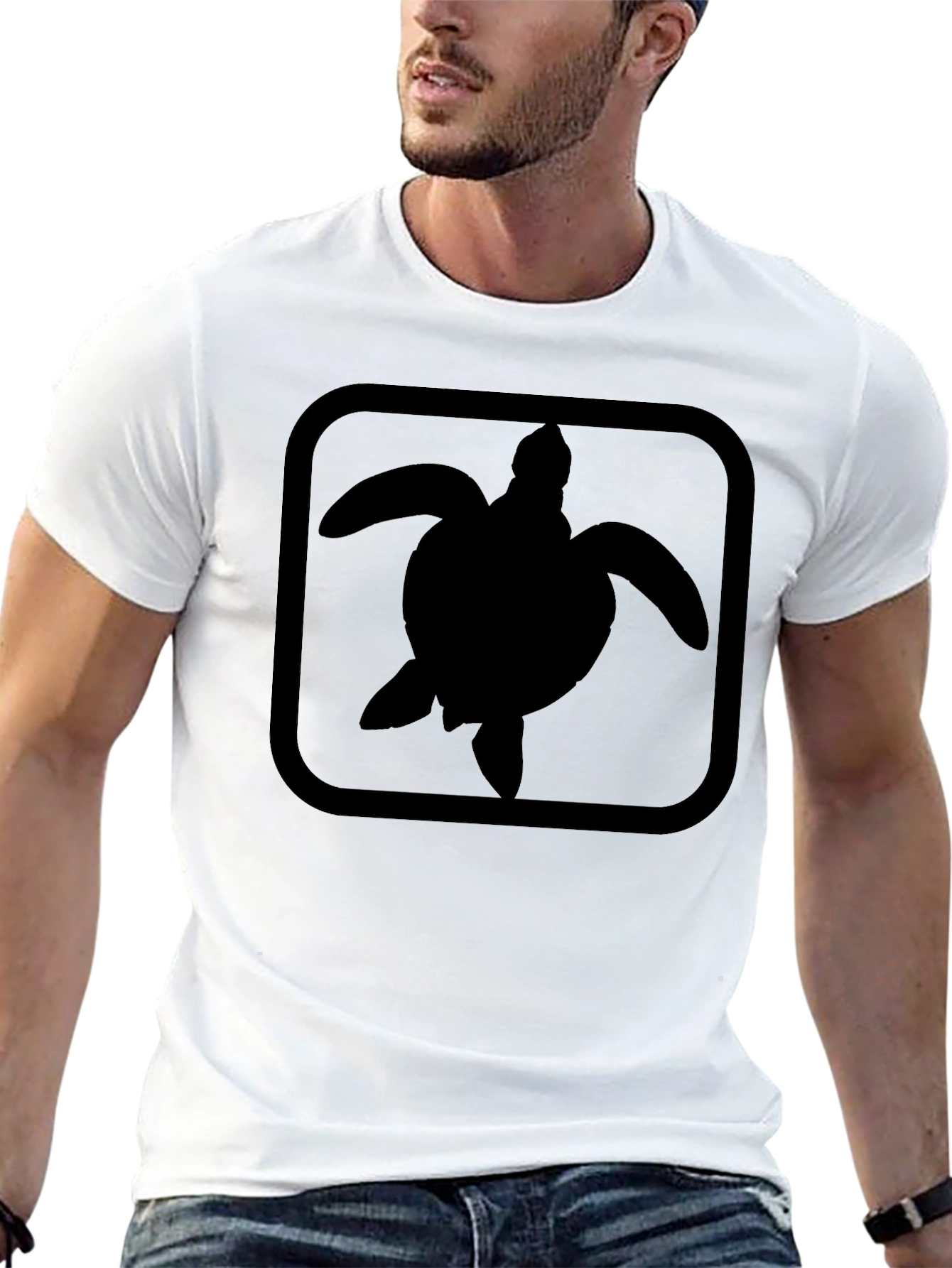 Turtle Silhouette Graphic Print Black T-Shirt