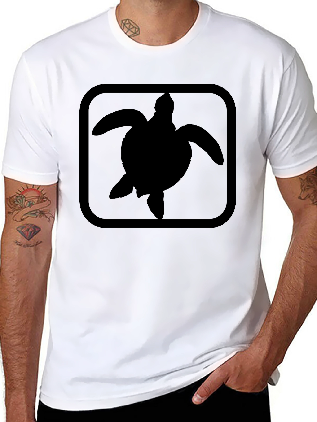 Turtle Silhouette Graphic Print Black T-Shirt