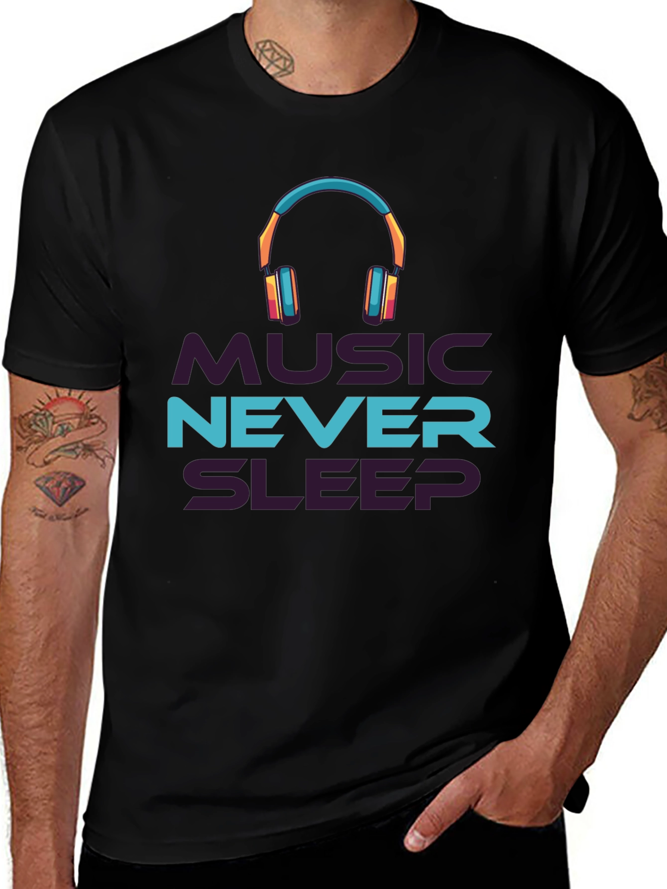 Music Never Sleeps Black Graphic Tee