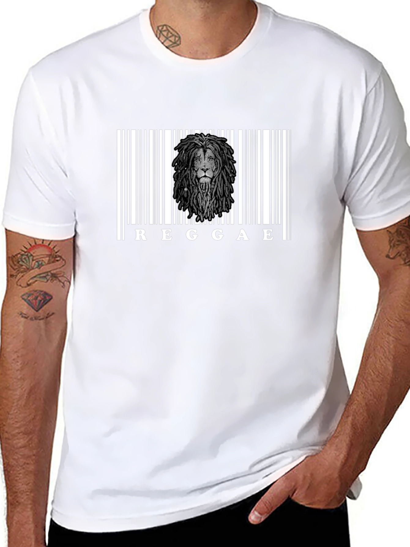 Reggae Lion Barcode Graphic T-Shirt - Black