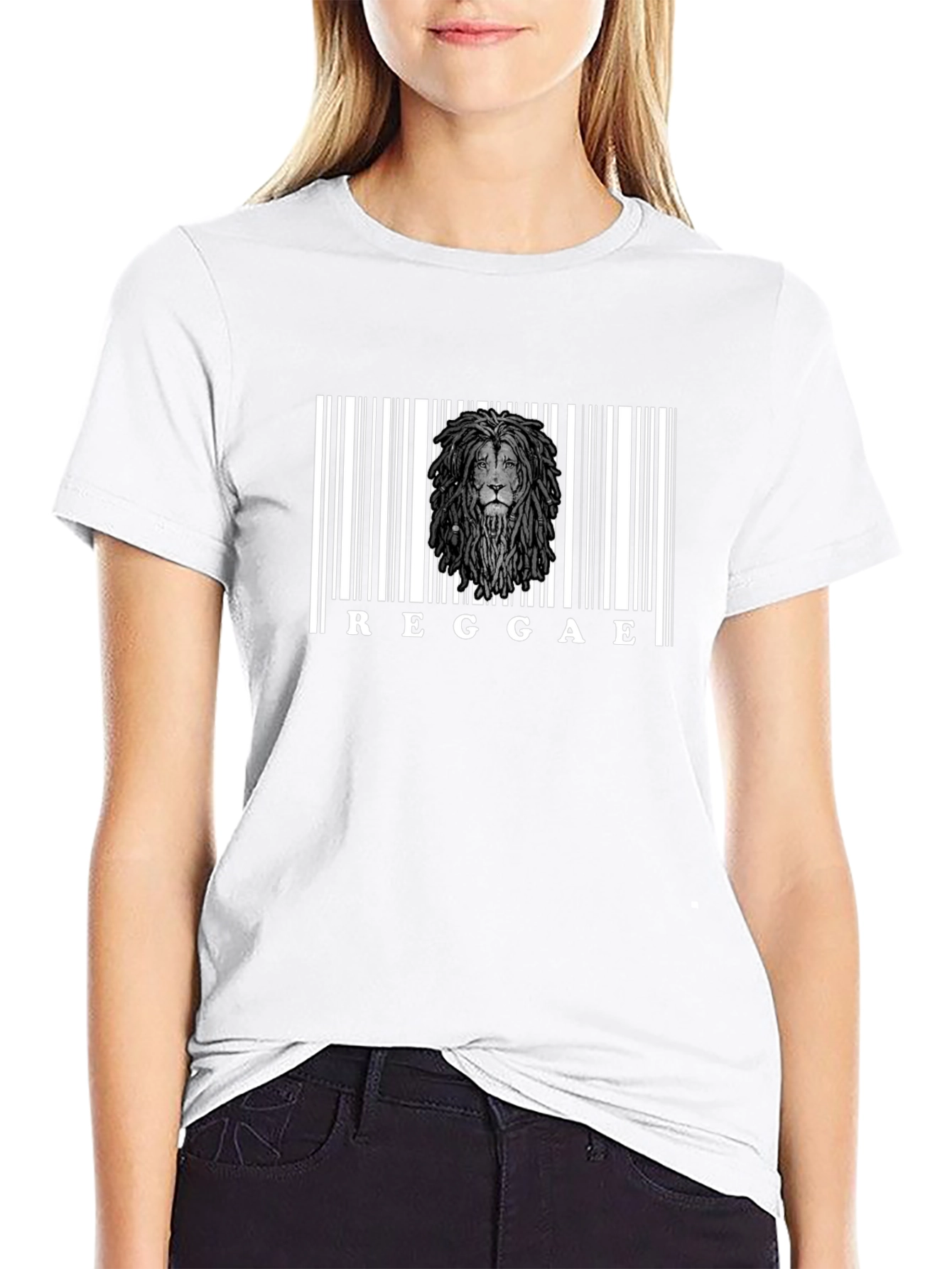 Reggae Lion Barcode Graphic T-Shirt - Black