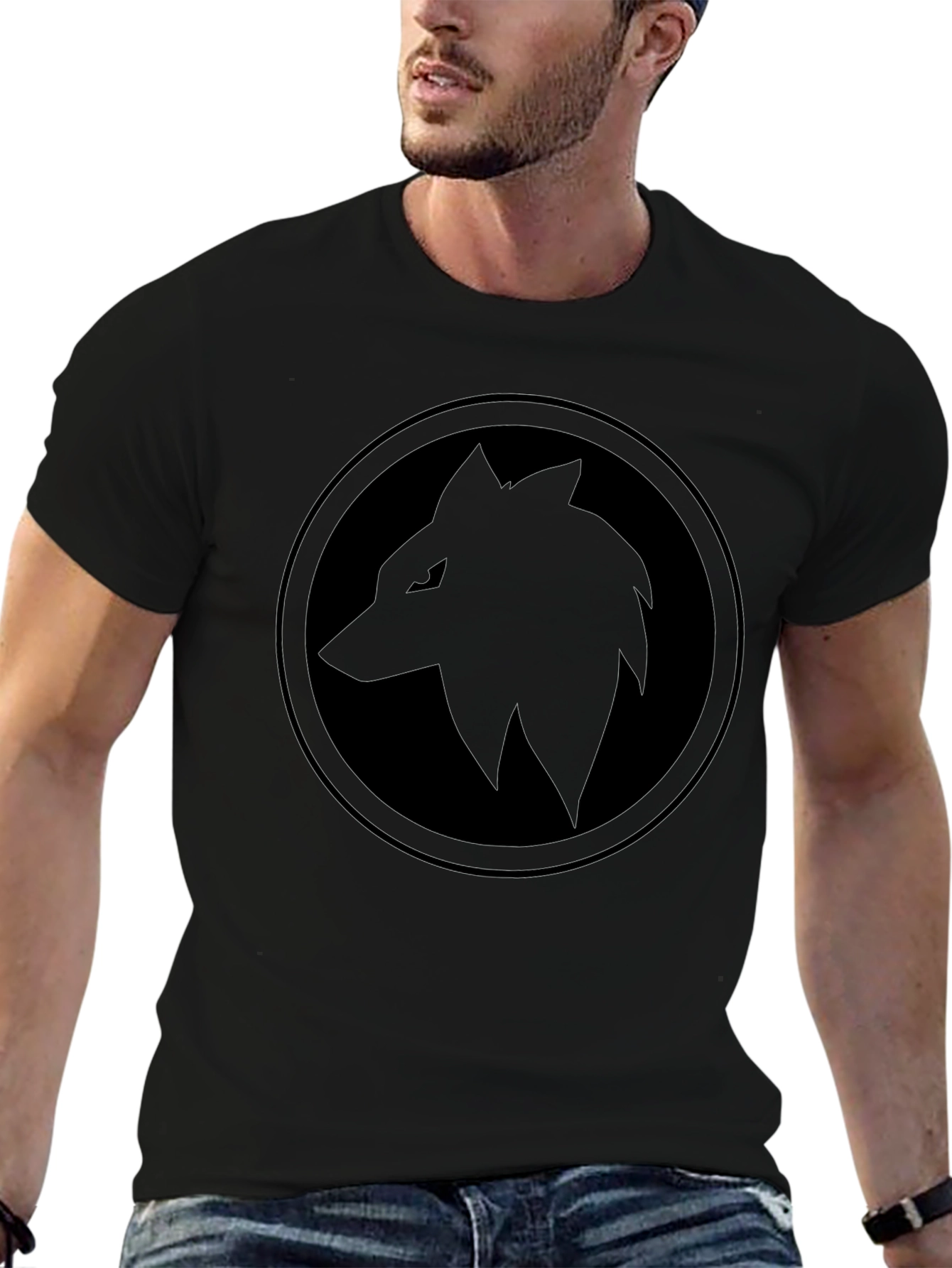 Black Wolf Circle T-Shirt - Edgy Graphic Tee