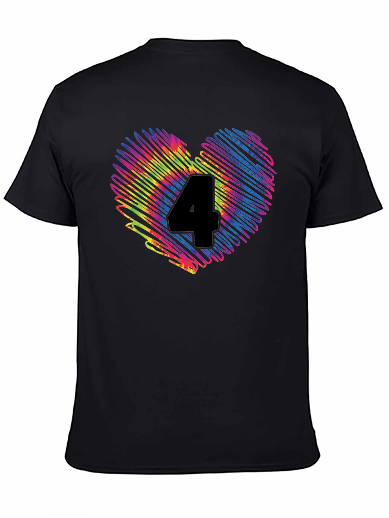 Rainbow Number 4 Scribble Heart T-Shirt