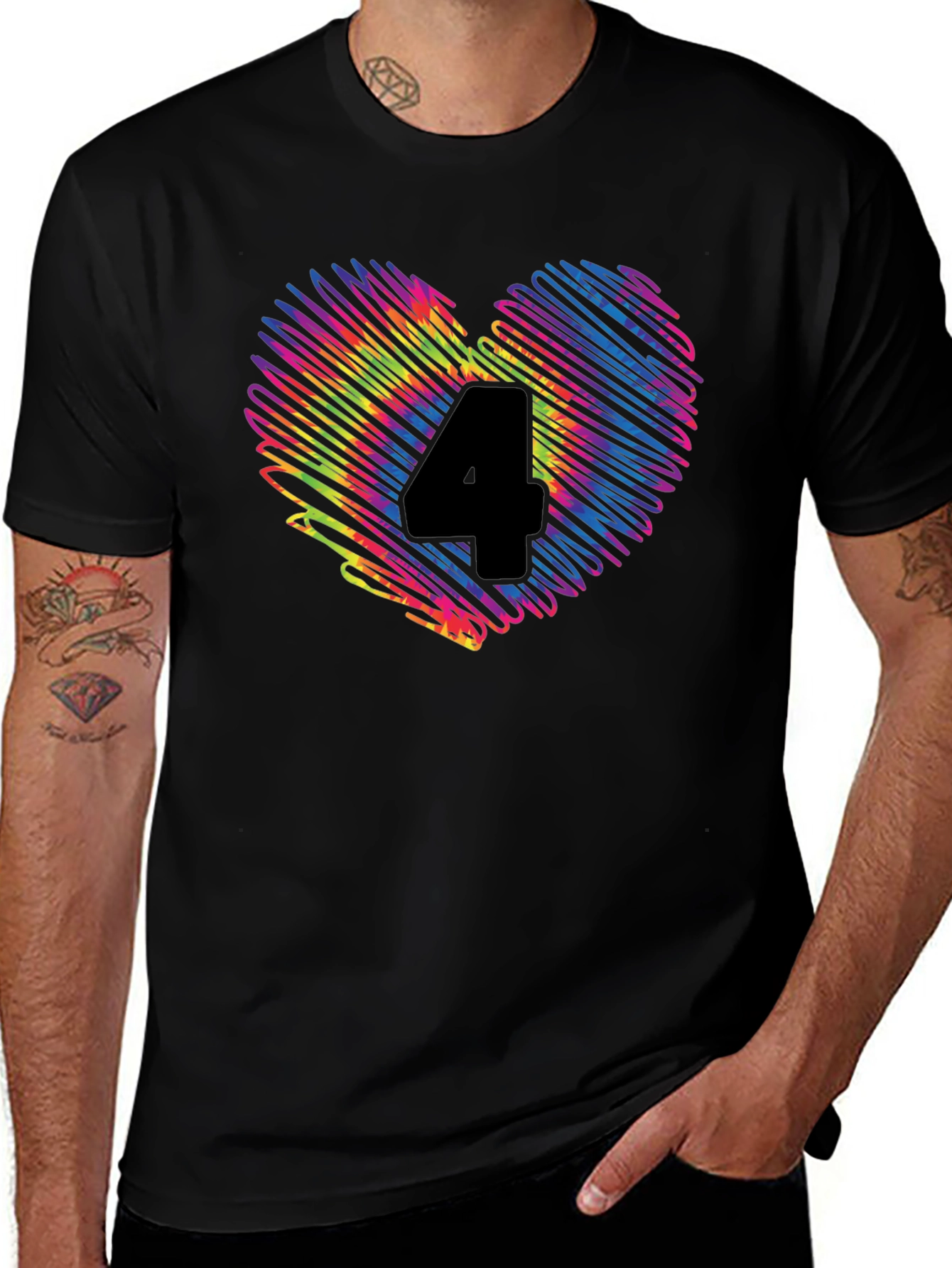 Rainbow Number 4 Scribble Heart T-Shirt