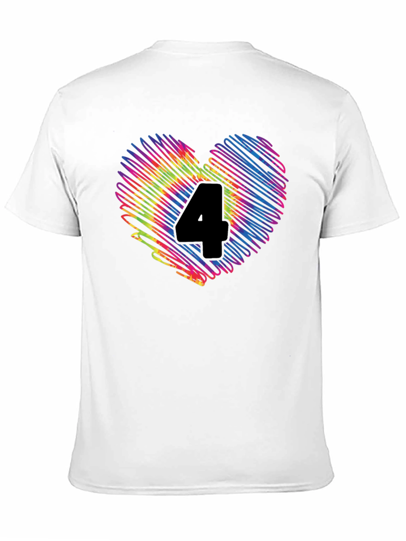 Rainbow Number 4 Scribble Heart T-Shirt