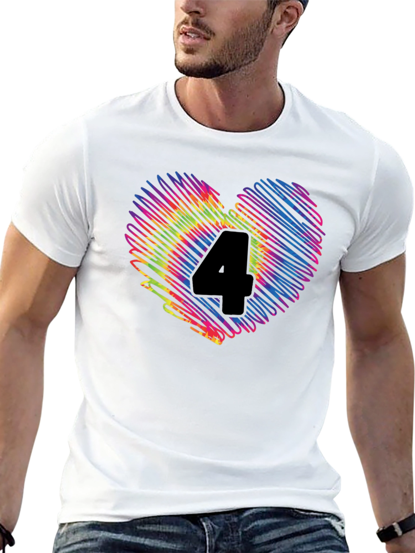 Rainbow Number 4 Scribble Heart T-Shirt