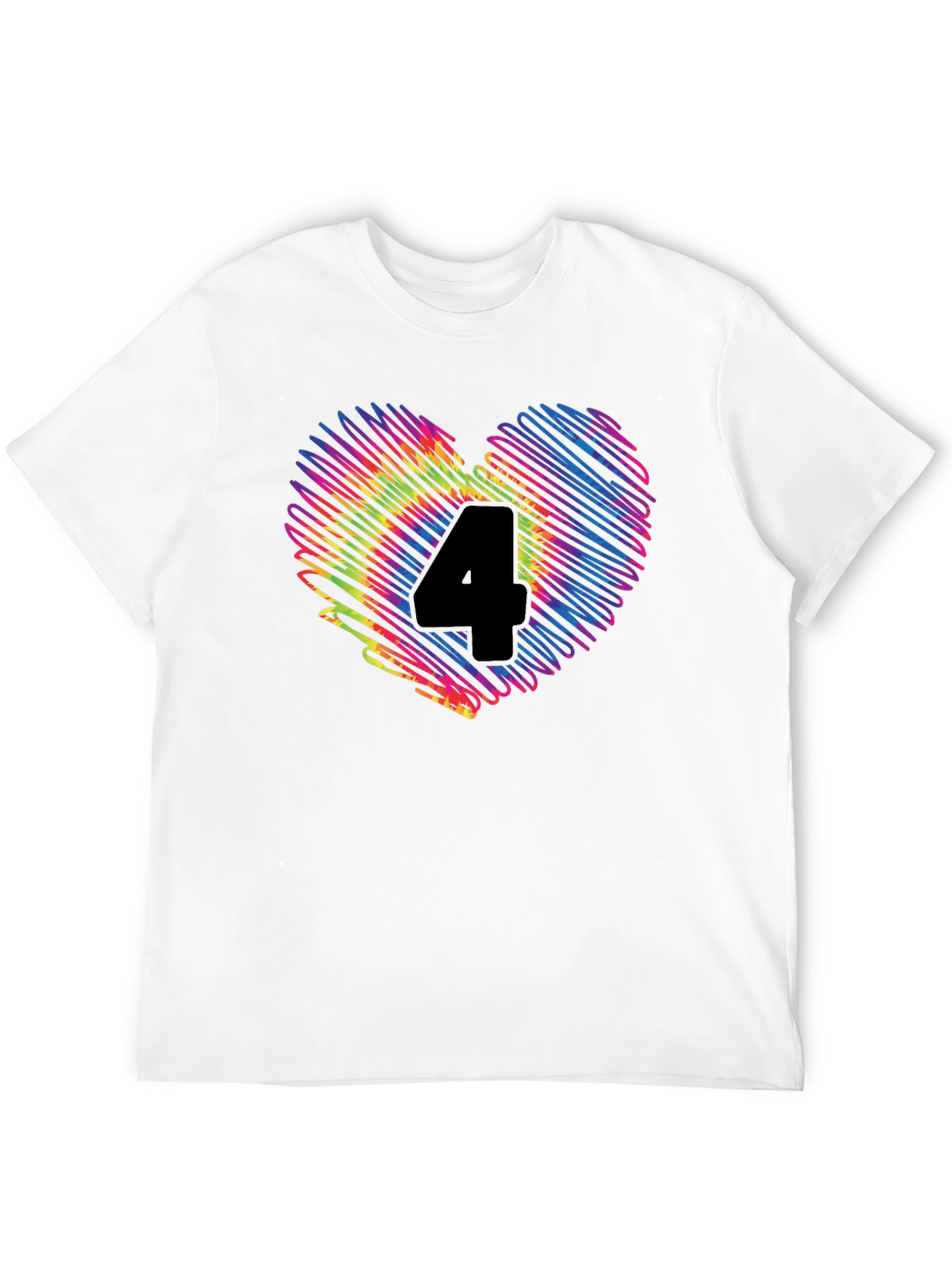 Rainbow Number 4 Scribble Heart T-Shirt