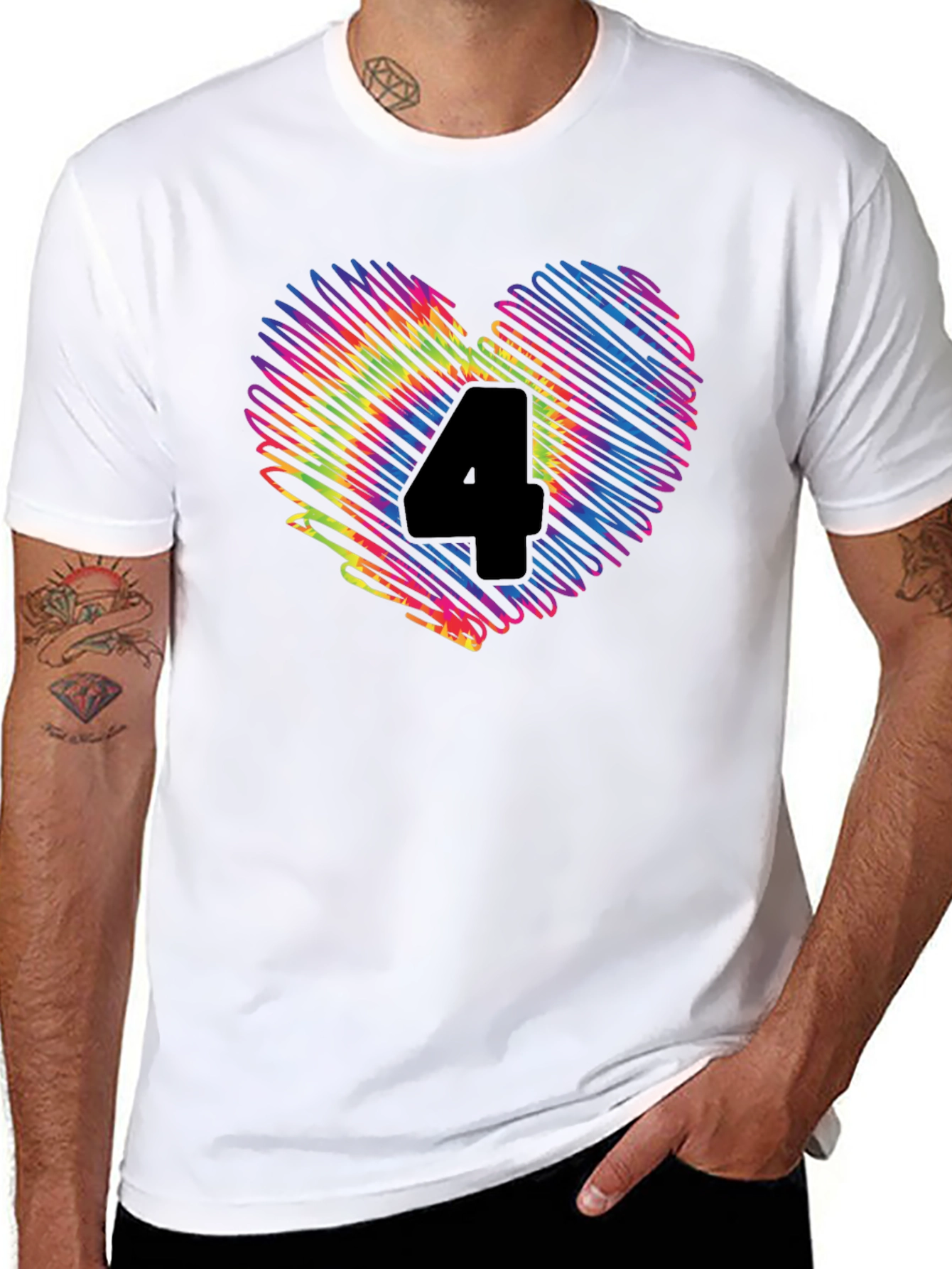 Rainbow Number 4 Scribble Heart T-Shirt