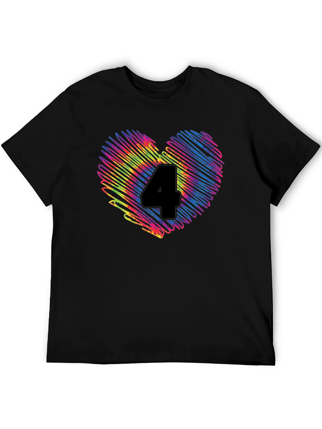 Rainbow Number 4 Scribble Heart T-Shirt