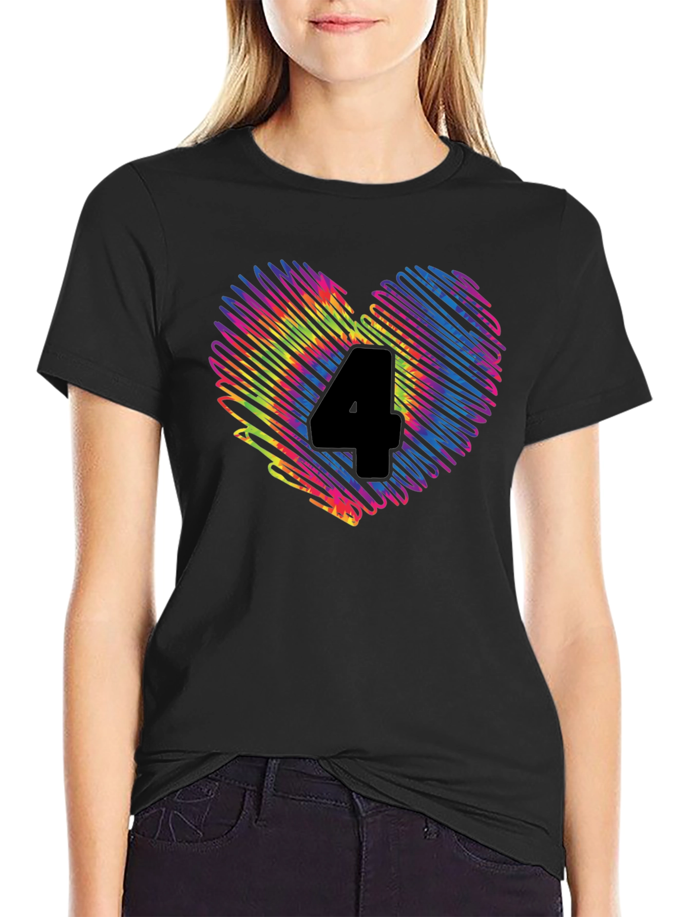 Rainbow Number 4 Scribble Heart T-Shirt
