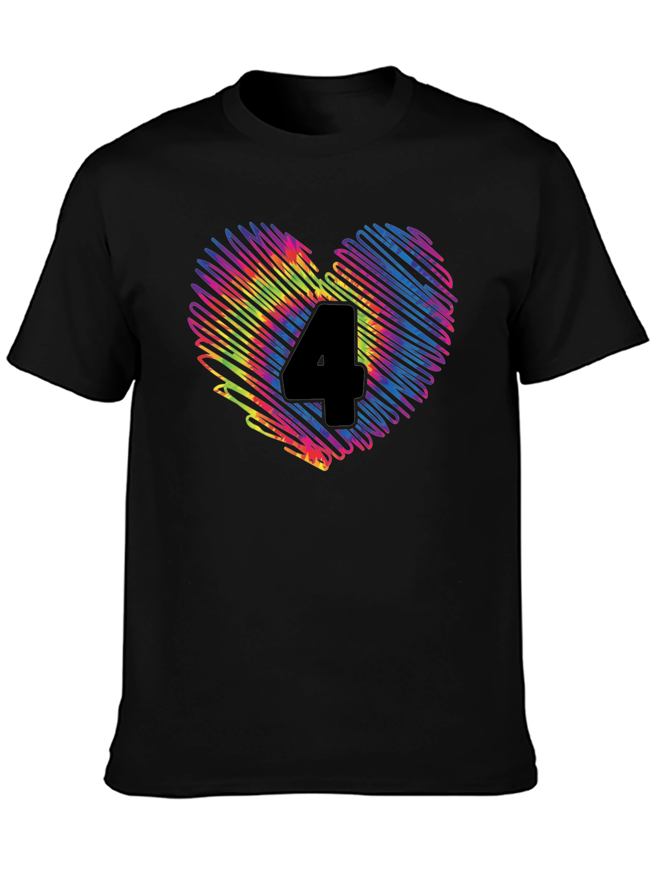 Rainbow Number 4 Scribble Heart T-Shirt