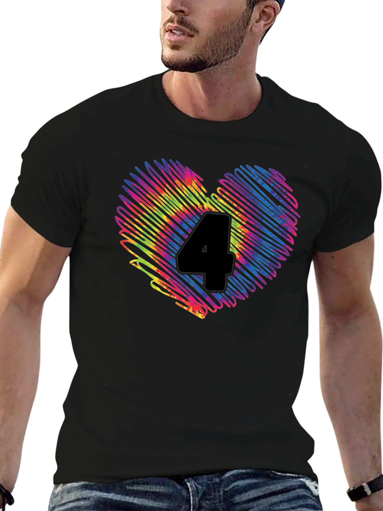Rainbow Number 4 Scribble Heart T-Shirt