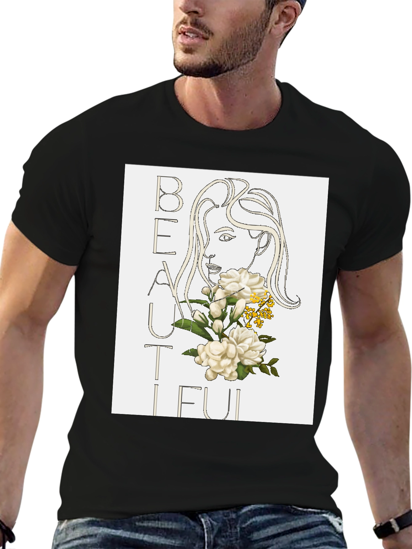 Beautiful Floral Graphic Black T-Shirt