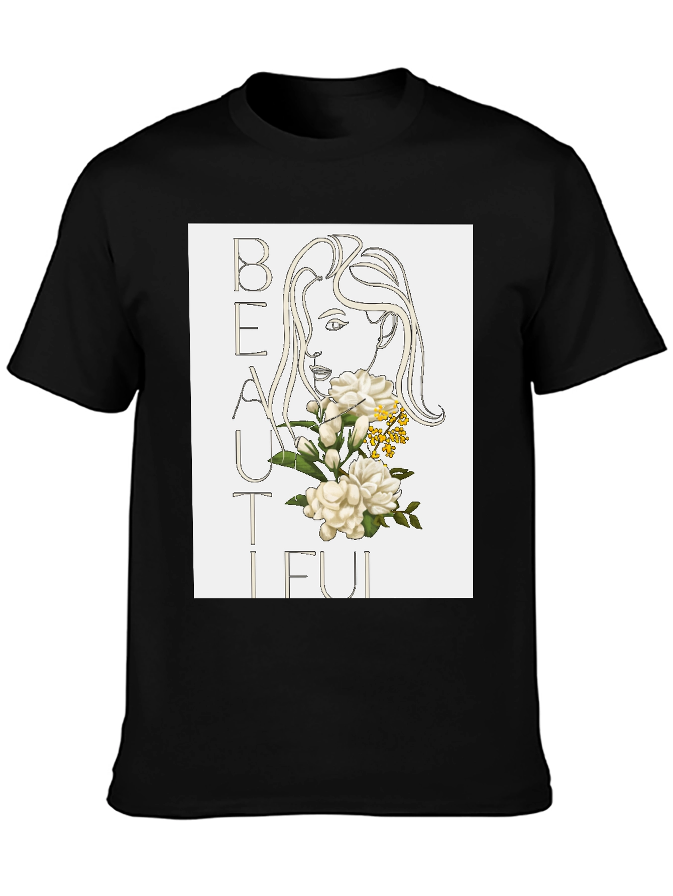 Beautiful Floral Graphic Black T-Shirt