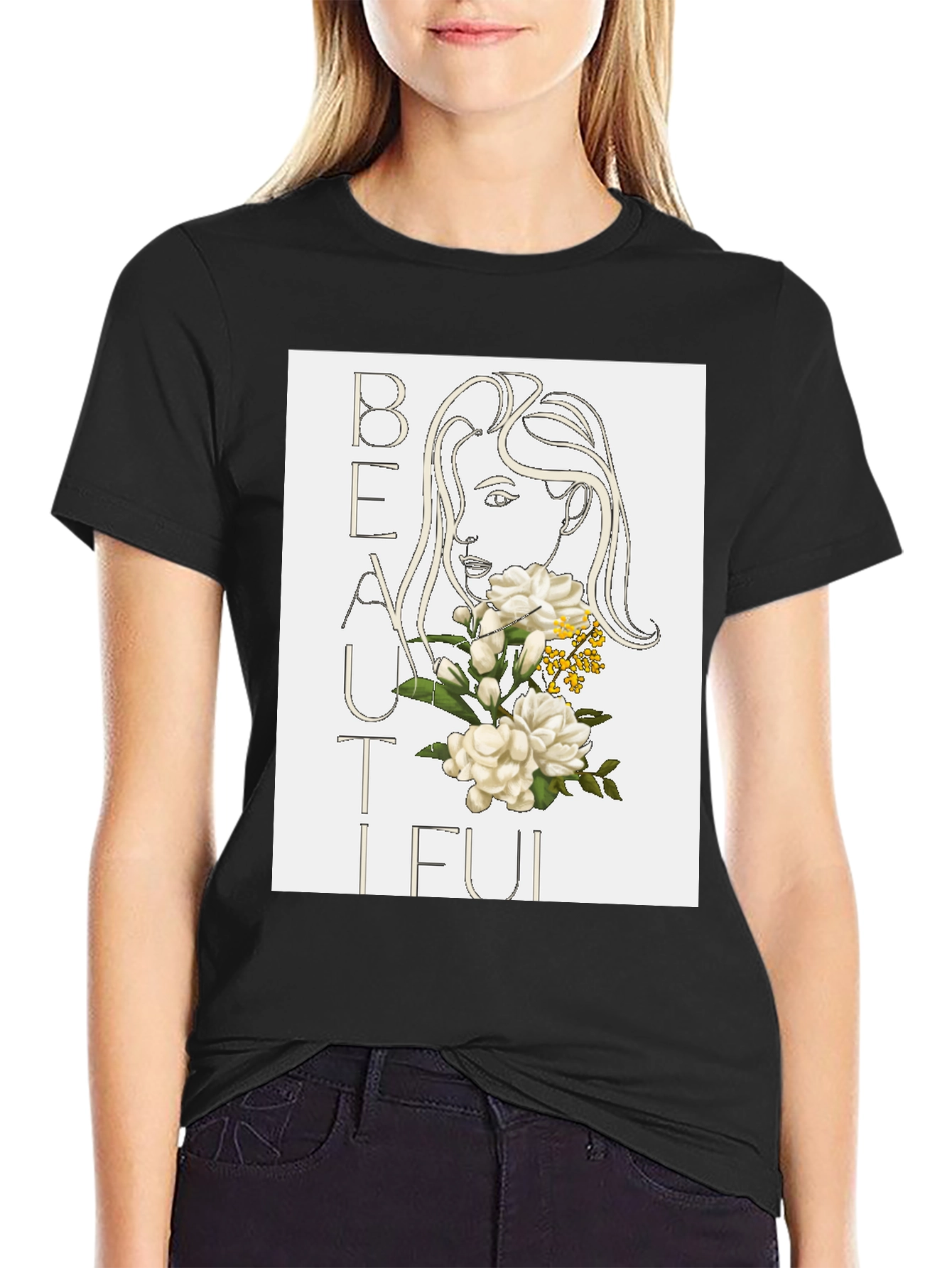 Beautiful Floral Graphic Black T-Shirt