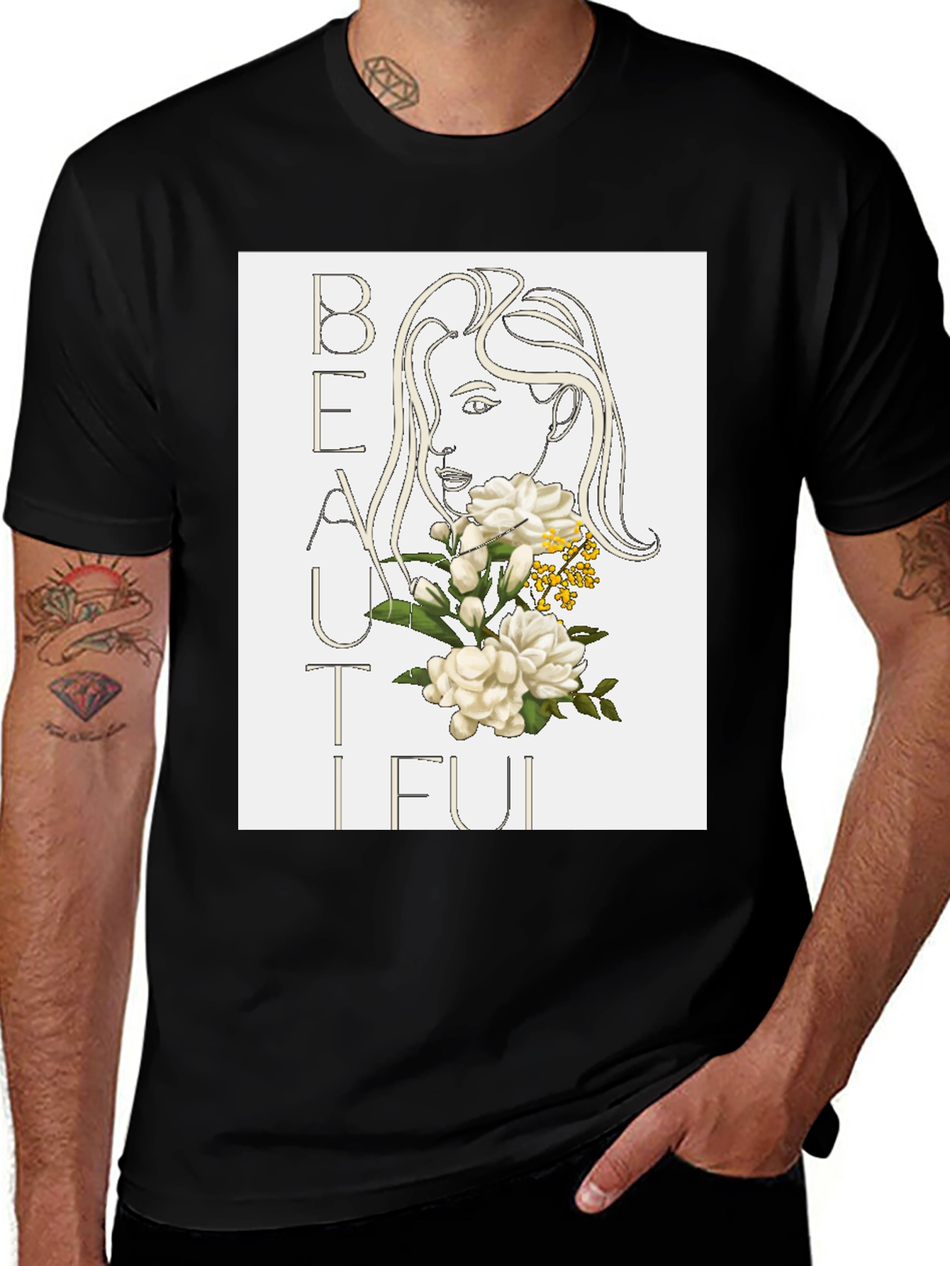 Beautiful Floral Graphic Black T-Shirt